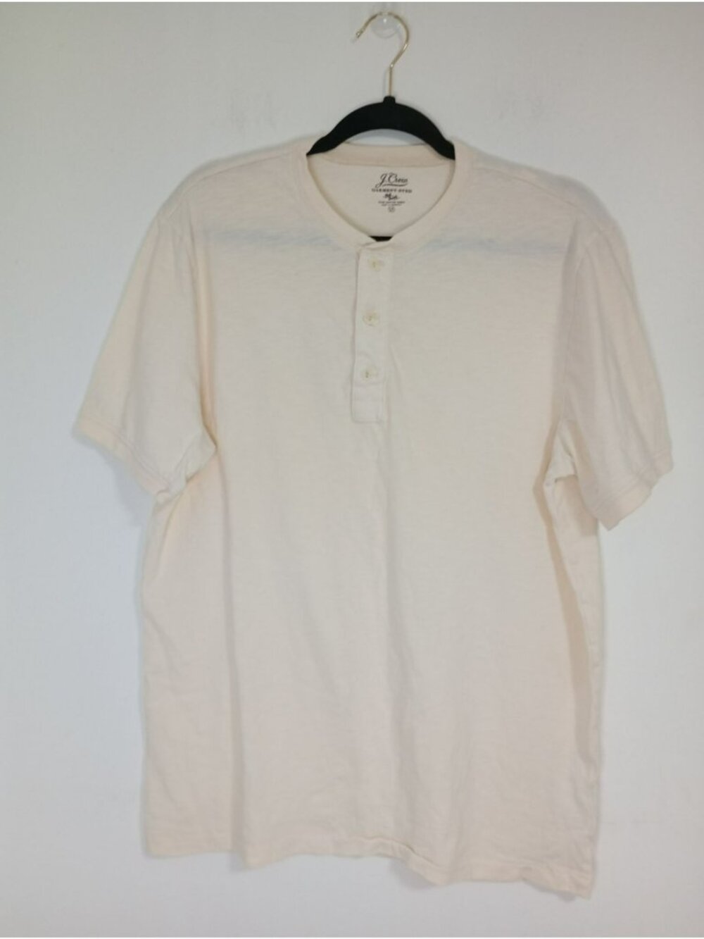 J.Crew Mens Garment-Dyed Henley T-Shirt Large Tall Slub Cotton Off-White